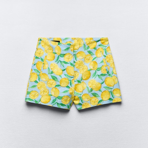 Zara Pants - Zara Lemon Print Linen Blend Short Vacation Style